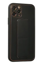 Newface iPhone 11 Pro Kılıf Coco Deri Standlı Kapak - Siyah - Görsel 2