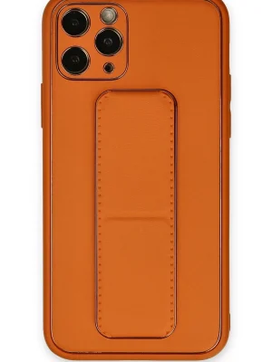 Newface iPhone 11 Pro Kılıf Coco Deri Standlı Kapak - Turuncu