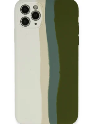 Newface iPhone 11 Pro Kılıf Ebruli Lansman Silikon - Beyaz-Yeşil
