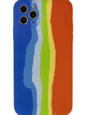 Newface iPhone 11 Pro Kılıf Ebruli Lansman Silikon - Mavi-Turuncu