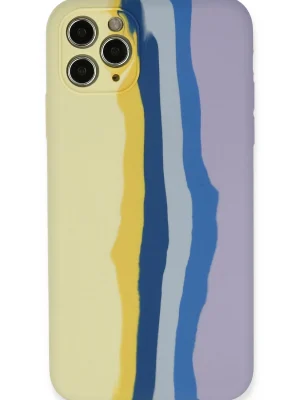 Newface iPhone 11 Pro Kılıf Ebruli Lansman Silikon - Sarı-Lila