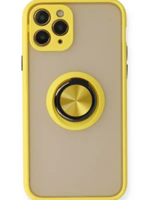 Newface iPhone 11 Pro Kılıf Montreal Yüzüklü Silikon Kapak - Sarı