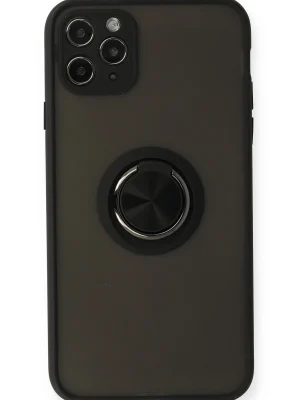 Newface iPhone 11 Pro Kılıf Montreal Yüzüklü Silikon Kapak - Siyah