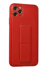 Newface iPhone 11 Pro Max Kılıf Coco Deri Standlı Kapak - Kırmızı - Görsel 2