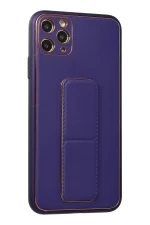Newface iPhone 11 Pro Max Kılıf Coco Deri Standlı Kapak - Mor - Görsel 2