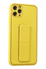 Newface iPhone 11 Pro Max Kılıf Coco Deri Standlı Kapak - Sarı - Görsel 2