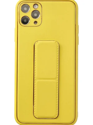 Newface iPhone 11 Pro Max Kılıf Coco Deri Standlı Kapak - Sarı