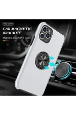 Newface iPhone 11 Pro Max Kılıf Elit Yüzüklü Kapak - Gümüş - Görsel 5