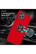 Newface iPhone 11 Pro Max Kılıf Elit Yüzüklü Kapak - Kırmızı - Görsel 5