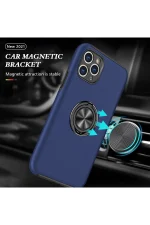 Newface iPhone 11 Pro Max Kılıf Elit Yüzüklü Kapak - Lacivert - Görsel 5