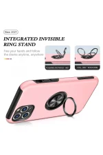 Newface iPhone 11 Pro Max Kılıf Elit Yüzüklü Kapak - Pembe - Görsel 3