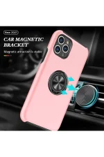 Newface iPhone 11 Pro Max Kılıf Elit Yüzüklü Kapak - Pembe - Görsel 5