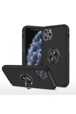 Newface iPhone 11 Pro Max Kılıf Elit Yüzüklü Kapak - Siyah