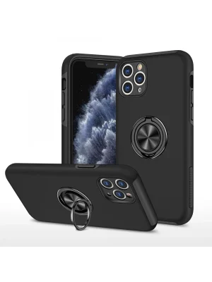 Newface iPhone 11 Pro Max Kılıf Elit Yüzüklü Kapak - Siyah