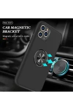 Newface iPhone 11 Pro Max Kılıf Elit Yüzüklü Kapak - Siyah - Görsel 5