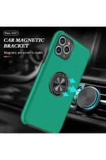 Newface iPhone 11 Pro Max Kılıf Elit Yüzüklü Kapak - Yeşil - Görsel 5