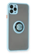 Newface iPhone 11 Pro Max Kılıf Montreal Yüzüklü Silikon Kapak - Buz Mavi - Görsel 2