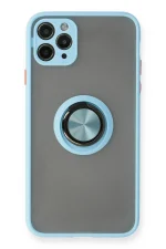 Newface iPhone 11 Pro Max Kılıf Montreal Yüzüklü Silikon Kapak - Buz Mavi