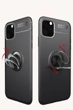 Newface iPhone 11 Pro Max Kılıf Range Yüzüklü Silikon - Siyah-Gold - Görsel 2