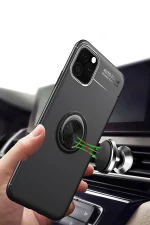 Newface iPhone 11 Pro Max Kılıf Range Yüzüklü Silikon - Siyah-Gold - Görsel 4