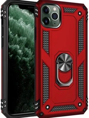 Newface iPhone 11 Pro Max Kılıf Sofya Yüzüklü Silikon Kapak - Kırmızı