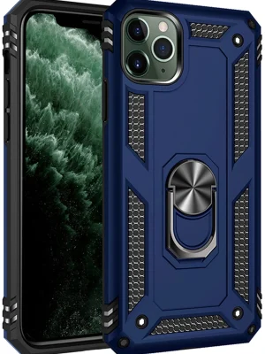 Newface iPhone 11 Pro Max Kılıf Sofya Yüzüklü Silikon Kapak - Lacivert