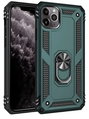 Newface iPhone 11 Pro Max Kılıf Sofya Yüzüklü Silikon Kapak - Yeşil