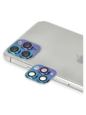 Newface iPhone 11 Pro Max Pers Alüminyum Kamera Lens - Rainbow
