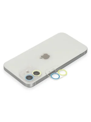 Newface iPhone 11 Renkli Kamera Lens Koruma Cam - Sarı-Mavi
