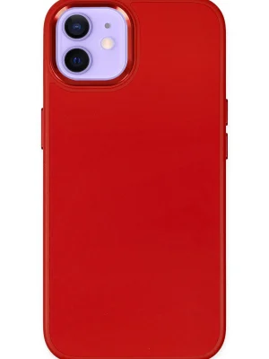 Newface iPhone 12 Kılıf Asya Deri Silikon - Kırmızı