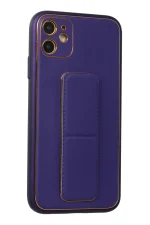 Newface iPhone 12 Kılıf Coco Deri Standlı Kapak - Mor - Görsel 2