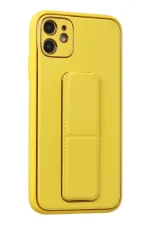 Newface iPhone 12 Kılıf Coco Deri Standlı Kapak - Sarı - Görsel 2