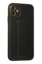 Newface iPhone 12 Kılıf Coco Deri Standlı Kapak - Siyah - Görsel 2