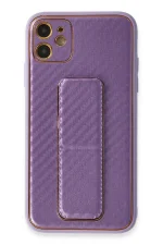 Newface iPhone 12 Kılıf Coco Karbon Standlı Kapak - Mor