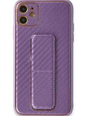 Newface iPhone 12 Kılıf Coco Karbon Standlı Kapak - Mor
