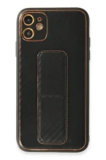 Newface iPhone 12 Kılıf Coco Karbon Standlı Kapak - Siyah