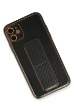 Newface iPhone 12 Kılıf Coco Karbon Standlı Kapak - Siyah - Görsel 3