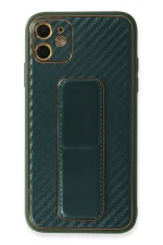 Newface iPhone 12 Kılıf Coco Karbon Standlı Kapak - Yeşil