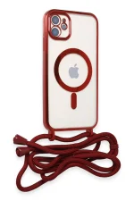 Newface iPhone 12 Kılıf Divo Lazer Askılı Magsafe Kapak - Kırmızı - Görsel 2