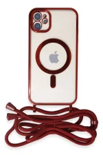 Newface iPhone 12 Kılıf Divo Lazer Askılı Magsafe Kapak - Kırmızı