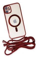 Newface iPhone 12 Kılıf Divo Lazer Askılı Magsafe Kapak - Kırmızı - Görsel 4
