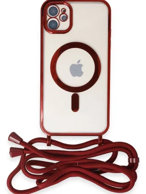 Newface iPhone 12 Kılıf Divo Lazer Askılı Magsafe Kapak - Kırmızı