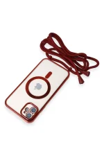 Newface iPhone 12 Kılıf Divo Lazer Askılı Magsafe Kapak - Kırmızı - Görsel 5