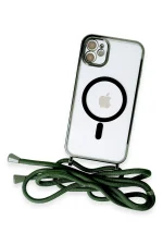 Newface iPhone 12 Kılıf Divo Lazer Askılı Magsafe Kapak - Koyu Yeşil - Görsel 3