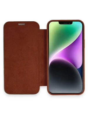 Newface iPhone 12 Kılıf Dolpin Kapaklı - Kahverengi