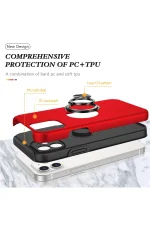 Newface iPhone 12 Kılıf Elit Yüzüklü Kapak - Kırmızı - Görsel 2