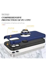 Newface iPhone 12 Kılıf Elit Yüzüklü Kapak - Lacivert - Görsel 2