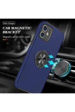 Newface iPhone 12 Kılıf Elit Yüzüklü Kapak - Lacivert - Görsel 5