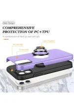 Newface iPhone 12 Kılıf Elit Yüzüklü Kapak - Mor - Görsel 4