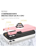 Newface iPhone 12 Kılıf Elit Yüzüklü Kapak - Pembe - Görsel 2